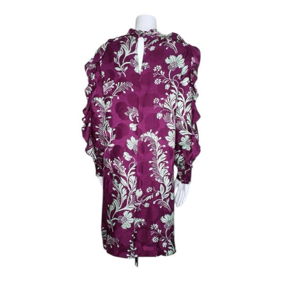 J. Crew Collection Silk Ruffle Sleeve High-Neck Dress Purple Floral Size 4 NWT - Picture 8 of 16